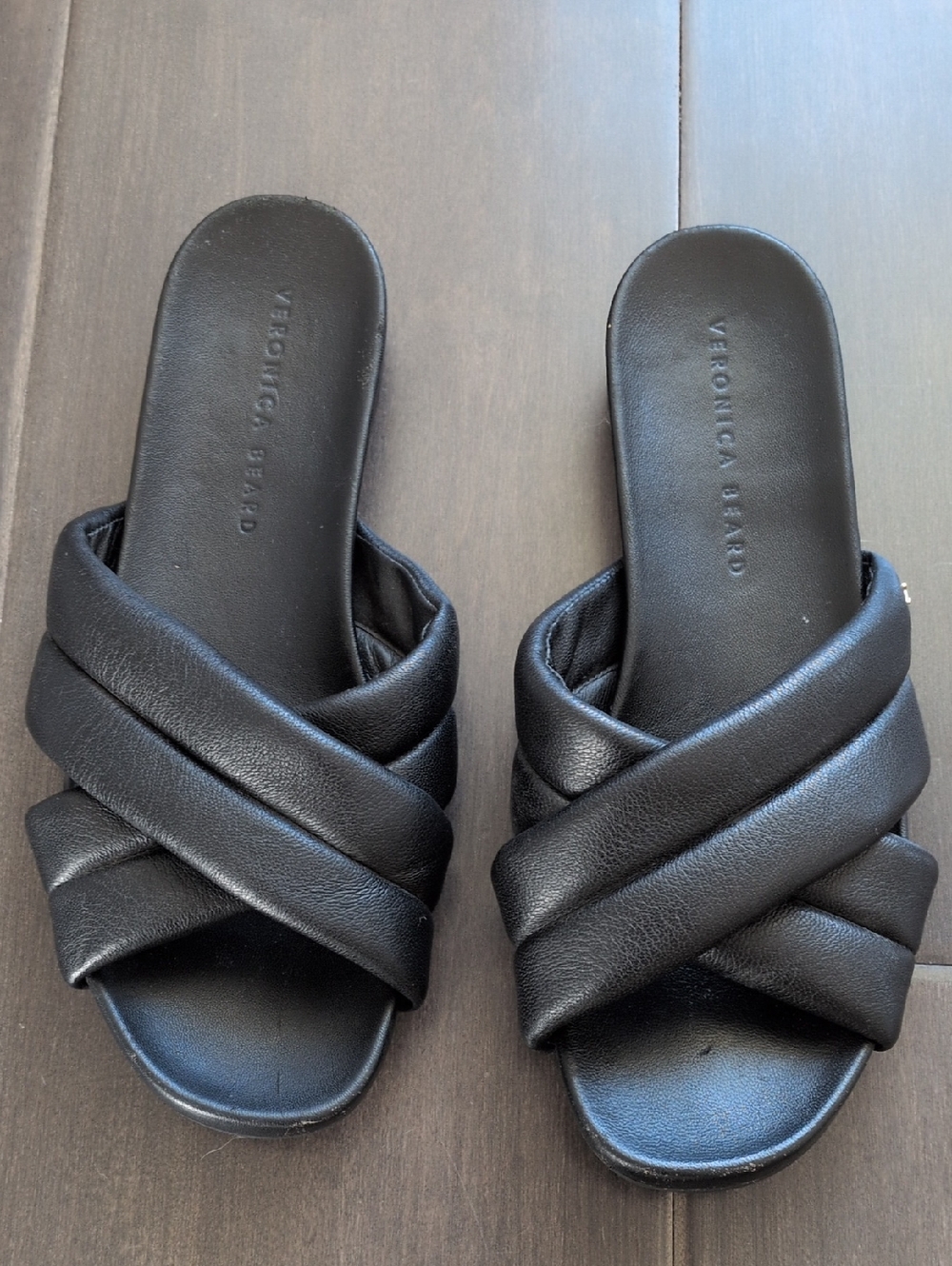 Veronica Beard Black Padded Crisscross Slide Mules